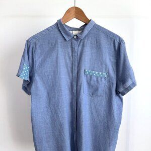 H&M short sleeve button-down chambray cotton shirt